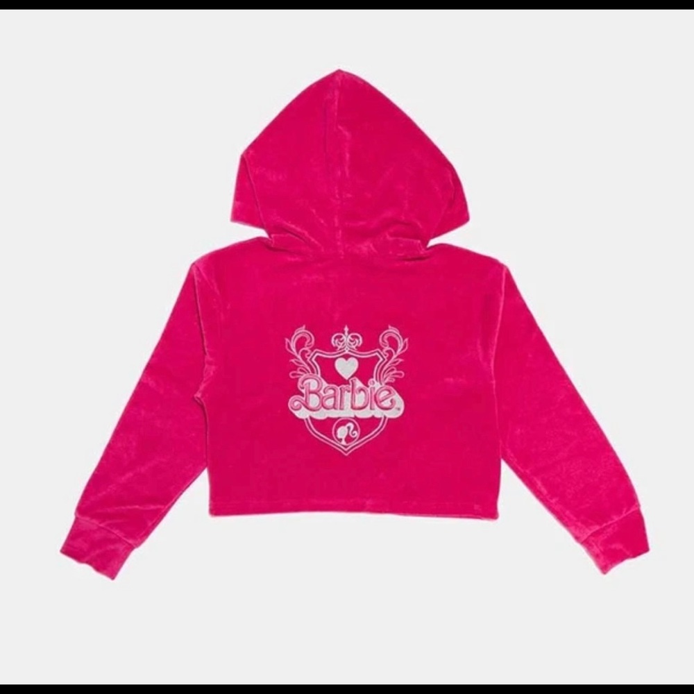 Barbie Embroidered Towelling Cropped Hoodie